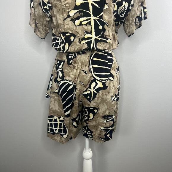 Vintage 80s Scarlett Romper Size 3/4 Faux Wrap Safari Artsy - Picture 5 of 8
